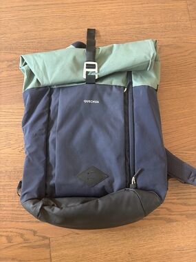 Quechua Men's Roll-Top Backpack in Navy Blue and Sage Green